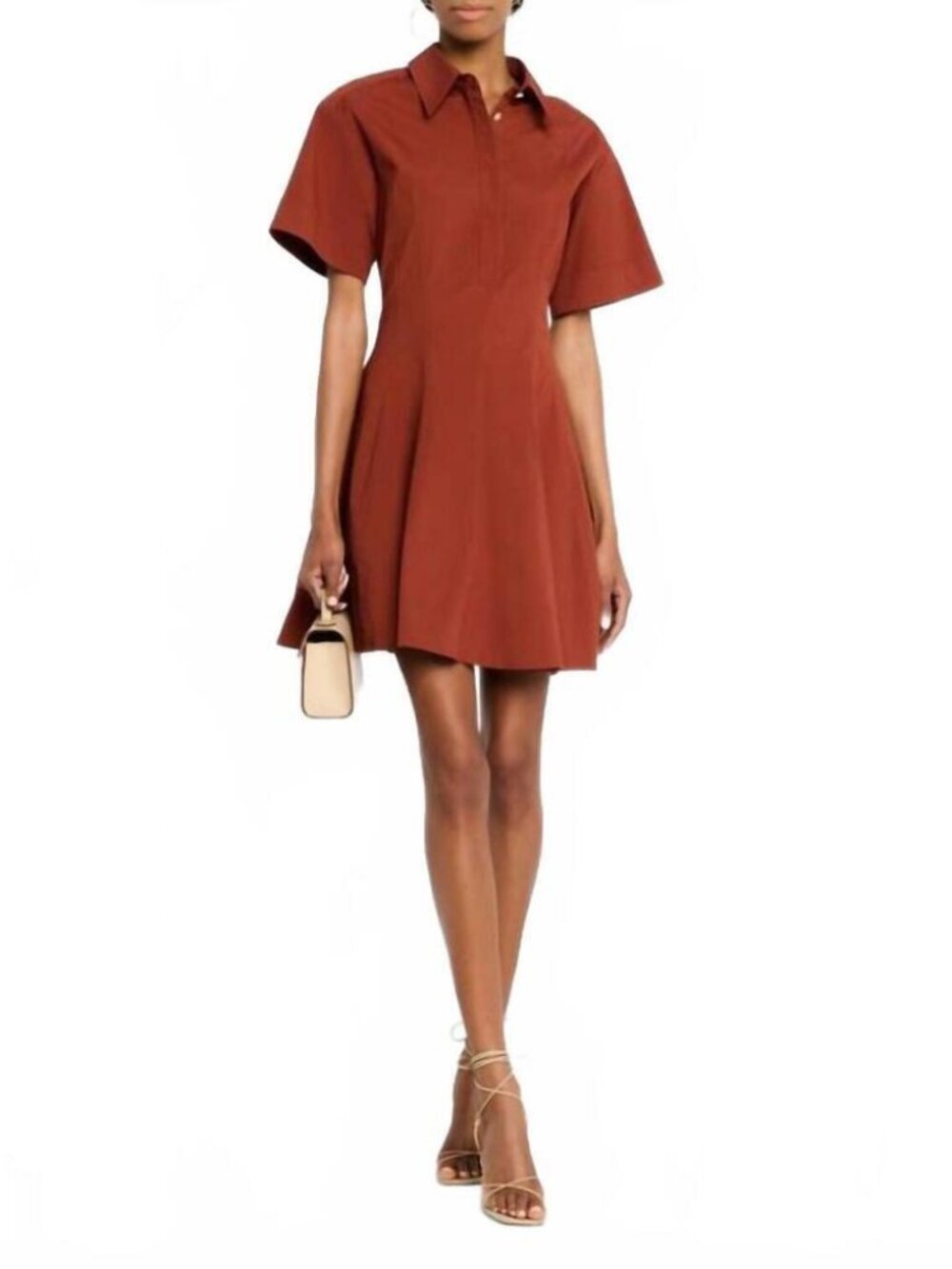 Caroline Constas Short-Sleeve Mini Dress in Rust